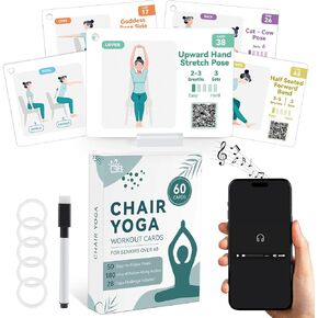 بطاقات يوغا كبيرة لكبار السن الذين تزيد أعمارهم عن 60 عامًا، دليل صوتي مدته 180 دقيقة، مخطط تمرين كبير الحجم لـ 60 كرسيًا للقوة وفقدان الوزن والاسترخاء، مجموعة يوجا للمبتدئين وكبار السن والأم والأب والجدة in Kuwait