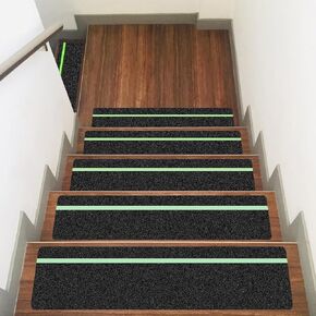 10 Pack 6" x 30" Anti Slip Traction Treads with Glow in The Dark Stripe, Outdoor Waterproof Non Skid Pre-Cut Tape with Roller, High Traction Friction Abrasive Adhesive for Stairs Step in Kuwait