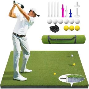 Golf Hitting Mat 5x4ft, 31mm Artificial Turf Practice Mat with 9 Tees, Durable EVA Backing for Indoor | Outdoor Driving, Chipping & Swing Training with Carrying Case in Saudi Arabia