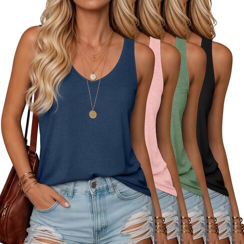 Riyiper 4 Pack Women's Tank Tops Loose Fit V Neck Racerback Tops Sleeveless Casual Tee Basic Summer 2026 Workout Yoga Shirts in Saudi Arabia