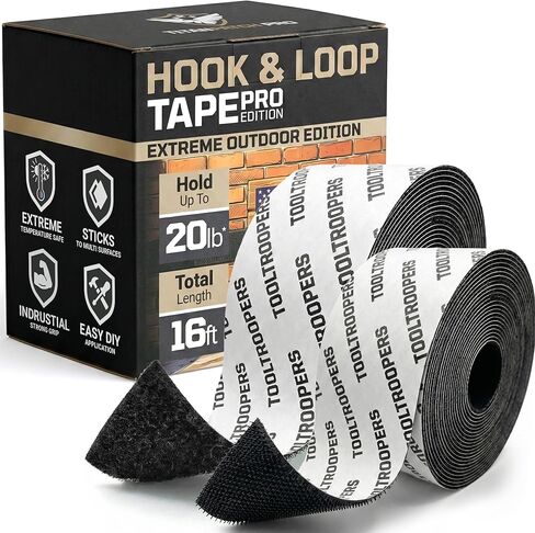 شريط تثبيت لاصق وحلقة شديد التحمل من TOOLTROOPERS - مصمم للاستخدام الخارجي الشديد مع لاصق قوي للغاية ومقاوم للأشعة فوق البنفسجية ومقاوم للطقس - يحمل ما يصل إلى 20 رطلًا على الطوب والخرسانة والأسطح الخشنة الأخرى - لفة بطول 16 قدمًا in Kuwait