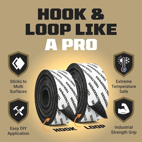 شريط تثبيت لاصق وحلقة شديد التحمل من TOOLTROOPERS - مصمم للاستخدام الخارجي الشديد مع لاصق قوي للغاية ومقاوم للأشعة فوق البنفسجية ومقاوم للطقس - يحمل ما يصل إلى 20 رطلًا على الطوب والخرسانة والأسطح الخشنة الأخرى - لفة بطول 16 قدمًا in Kuwait