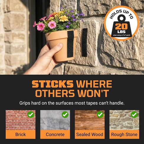 شريط تثبيت لاصق وحلقة شديد التحمل من TOOLTROOPERS - مصمم للاستخدام الخارجي الشديد مع لاصق قوي للغاية ومقاوم للأشعة فوق البنفسجية ومقاوم للطقس - يحمل ما يصل إلى 20 رطلًا على الطوب والخرسانة والأسطح الخشنة الأخرى - لفة بطول 16 قدمًا in Kuwait