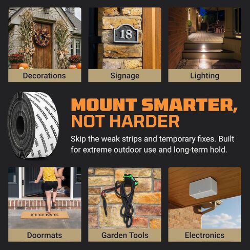 شريط تثبيت لاصق وحلقة شديد التحمل من TOOLTROOPERS - مصمم للاستخدام الخارجي الشديد مع لاصق قوي للغاية ومقاوم للأشعة فوق البنفسجية ومقاوم للطقس - يحمل ما يصل إلى 20 رطلًا على الطوب والخرسانة والأسطح الخشنة الأخرى - لفة بطول 16 قدمًا in Kuwait