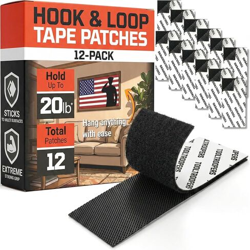 شرائط تثبيت بخطاف وحلقة شديدة التحمل من TOOLTROOPERS مقاس 4 × 2 بوصة (12 حزمة) - للاستخدام الداخلي والخارجي مع لاصق آمن على الحائط للأشعة فوق البنفسجية ومقاوم للطقس - يتحمل ما يصل إلى 20 رطل - تأمين السجاد ووسائد الأريكة أو تنظيم الكابلات in Kuwait