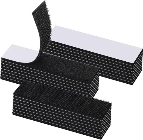 Hook and Loop Fastener Strips with Adhesive, 12 Sets 4x2 Inch Nylon Heavy Duty Fasteners Sticky Back Tape, Double-Sided Adhesive Mounting Tape for Indoor Outdoor Home Office School Use, Black in Saudi Arabia
