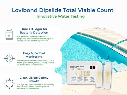 Lovibond 56B010110 Dipslide: D001 TTC/TTC، إجمالي العدد القابل للحياة (TVC) في المياه والأسطح، 10/pk in Kuwait