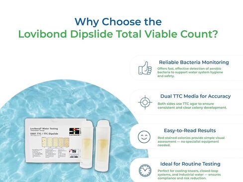 Lovibond 56B010110 Dipslide: D001 TTC/TTC، إجمالي العدد القابل للحياة (TVC) في المياه والأسطح، 10/pk in Kuwait