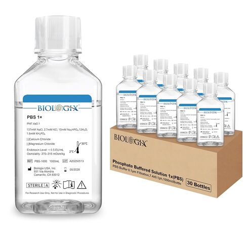Phosphate Buffered Saline 1X, PBS Buffer 0.1um Filtration, 7.4pH, Sterilize, 1X Concentrate, Reay to use Buffer for Laboratory, 1000ml/Bottle in Saudi Arabia