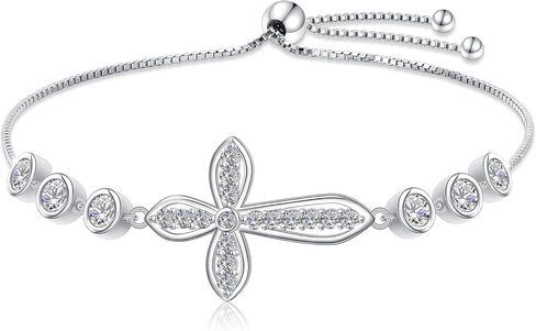 Ladytree Sterling Silver Cross Bracelet for Women Adjustable Christian Faith Bracelet Religious Jewelry Gift for Her in Kuwait