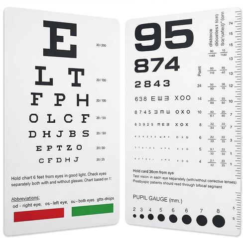 2 حزمة من مخطط العين سنيلين وروزنباوم لفحص العين، بطاقة اختبار رؤية بلاستيكية مزدوجة الجوانب، محمولة 2 في 1 مخططات رؤية للممرضات والطلاب والاستخدام المنزلي in Kuwait