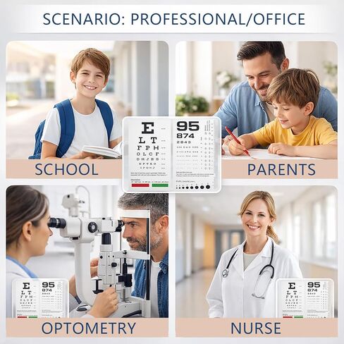 2 حزمة من مخطط العين سنيلين وروزنباوم لفحص العين، بطاقة اختبار رؤية بلاستيكية مزدوجة الجوانب، محمولة 2 في 1 مخططات رؤية للممرضات والطلاب والاستخدام المنزلي in Kuwait