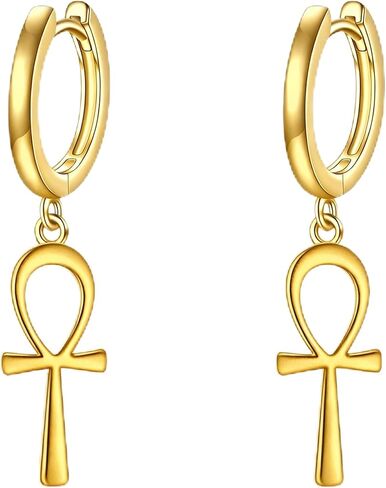 Poplyke Sterling Silver Silver Accoring أقراط الصليب/Ankh/Faith Hoop أقراط للرجال نساء in Saudi Arabia