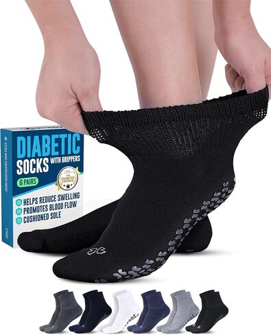 Doctor's Select Non Slip Diabetic Socks for Women & Men - 6 Pairs | Diabetic Socks with Grippers | Yoga, Pilates, Hospital in Kuwait