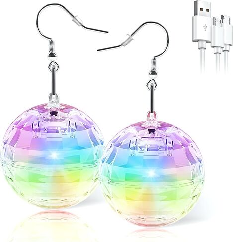 LED Hoop Disco Earrings with 16 Lighting Modes | USB-Rechargeable Wireless Light Up Earrings for Parties, Raves, Concerts & Festivals | Sparkling Dance Accessories for Women in Saudi Arabia