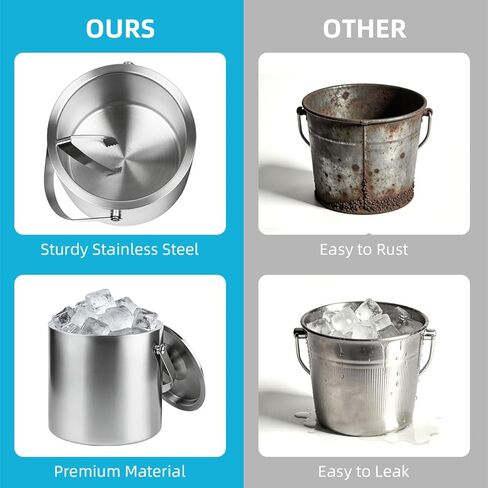 ChefBee Stainless Steel Ice Bucket - 3L Double-Wall Insulated Ice Buckets for Parties with Lid & Tongs, Large Champagne Wine Drink Container Holder, Ideal for Freezer Cocktail Home Bar Accessories in Kuwait
