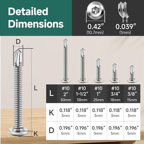 110Pcs #10 Sheet Metal Screws Assortment Kit, Stainless Steel Flat Head Socket Cap Self Drilling Screw, Allen Socket Drive, Self Tapping Screws with Drill Bit in Kuwait