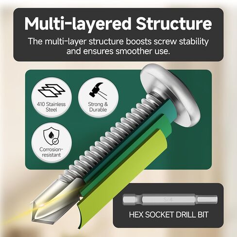 110Pcs #10 Sheet Metal Screws Assortment Kit, Stainless Steel Flat Head Socket Cap Self Drilling Screw, Allen Socket Drive, Self Tapping Screws with Drill Bit in Kuwait