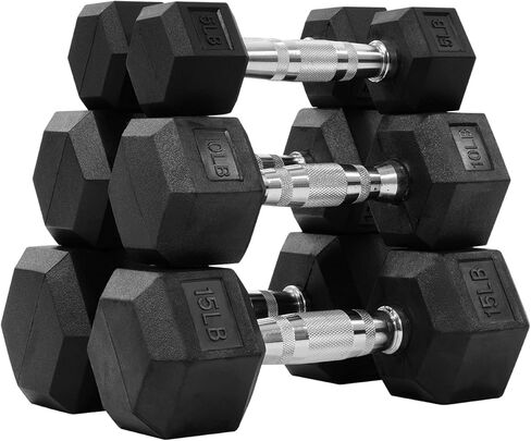 Fitvids Rubber Encased Hex Dumbbell Set Contoured Handle for Muscle Toning, Strength Building & Full Body Workout, 60LB, 100LB, 150LB and 550LB Set in Saudi Arabia