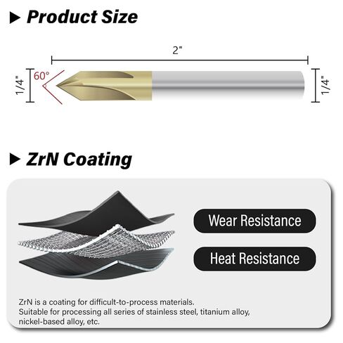 كربيد الشطب نهاية مطحنة 60 درجة 1/4 "عرقوب ضياء - V الأخدود CNC نحت بت 4 المزامير طلاء ZrN قطع الطحن V بت لسبائك الفولاذ، الفولاذ صلابة in Kuwait