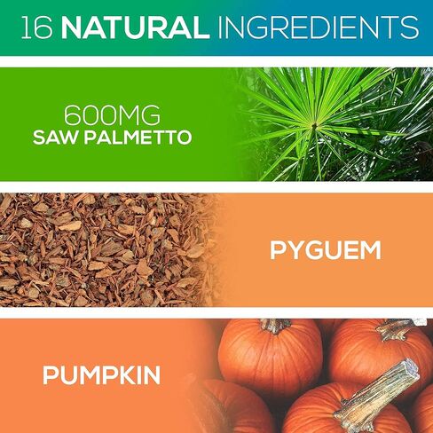 مكمل صحة البروستاتا للرجال - تقليص البروستاتا باستخدام البلميط المنشاري 600 مجم، البيجيوم 300 مجم، 16 عشبة + زنك، 60 كبسولة in Kuwait