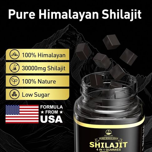 Shilajit Gummies with Ashwagandha for Men & Women, 85+ Trace Minerals, 75% Fulvic Acid, Energy, Stamina & Immune Support, Vegan Non-GMO Supplement, 60 Count in Saudi Arabia