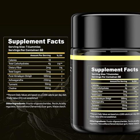 Shilajit Gummies with Ashwagandha for Men & Women, 85+ Trace Minerals, 75% Fulvic Acid, Energy, Stamina & Immune Support, Vegan Non-GMO Supplement, 60 Count in Saudi Arabia
