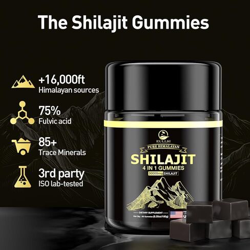 Shilajit Gummies with Ashwagandha for Men & Women, 85+ Trace Minerals, 75% Fulvic Acid, Energy, Stamina & Immune Support, Vegan Non-GMO Supplement, 60 Count in Saudi Arabia