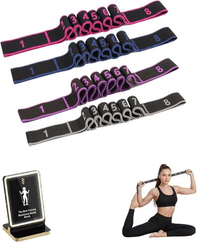 4pcs Fitness Resistance Bands Numbered for Stretching Yoga Pilates, Elastic Adjustable Training Band with Handles, Segmented Loop Strap for Glutes Seniors Women Physical Therapy Flexibility in Saudi Arabia