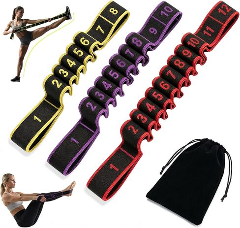 3 Fitness Resistance Bands for Stretching and Yoga, 8 10 12 Segment Number Stretch Resistance Band, Adjustable Exercise Bands for Full Body Stretching Shaping and Training in Saudi Arabia