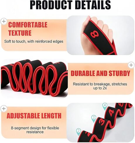 حزام مرن لليوجا مع حلقات، 3 قطع من حزام اليوجا، حزام مقاومة مرقم 8 أقسام، أربطة تدريب مرنة (وردي + أزرق + أرجواني) in Kuwait