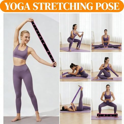حزام مرن لليوجا مع حلقات، 3 قطع من حزام اليوجا، حزام مقاومة مرقم 8 أقسام، أربطة تدريب مرنة (وردي + أزرق + أرجواني) in Kuwait