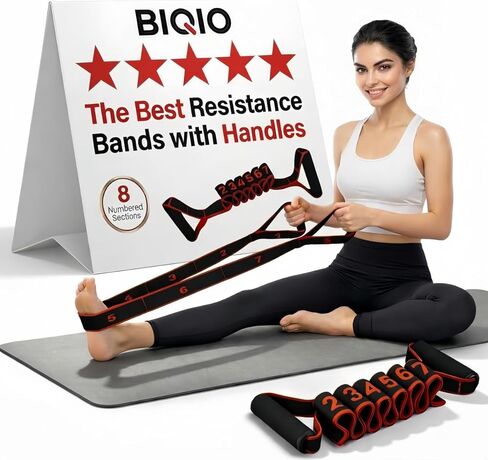 Fitness Resistance Bands with Handles Numbered Stretch Band for Stretching and Yoga Full Body Flexibility Exercise Pilates Strap Fashion Puller Seniors Beginner Glutes Arms in Saudi Arabia