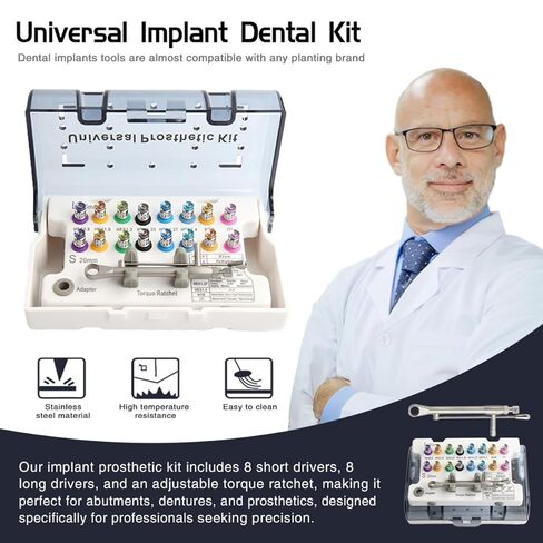 Dental Implant Torque Wrench Universal Kit with 10-70Ncm Torque Adjustable Ratchet 16pcs, Secure/Disassemble Implant Restorations Tools for Dentists,Fully Autoclavable in Kuwait