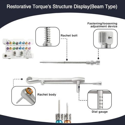 Dental Implant Torque Wrench Universal Kit with 10-70Ncm Torque Adjustable Ratchet 16pcs, Secure/Disassemble Implant Restorations Tools for Dentists,Fully Autoclavable in Kuwait