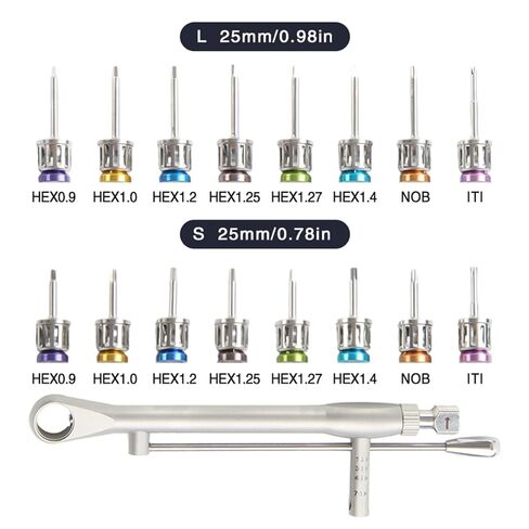 Dental Implant Torque Wrench Universal Kit with 10-70Ncm Torque Adjustable Ratchet 16pcs, Secure/Disassemble Implant Restorations Tools for Dentists,Fully Autoclavable in Kuwait