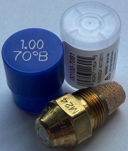 Three Pack - Oil Burner Nozzle, 1.00 70 B, Solid Spray Blue Cap 1.00 70 B Oil Nozzle 1.00 Gallons per minute with a 70 degree Solid Spray in Saudi Arabia
