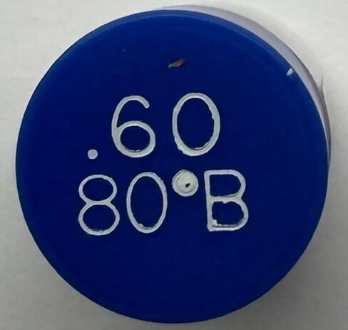 Two Pack - Oil Burner Nozzle, .60 80 B, Solid Spray Blue Cap .60 80 B Oil Nozzle .60 Gallons per hour with a 80 degree Solid Spray in Saudi Arabia