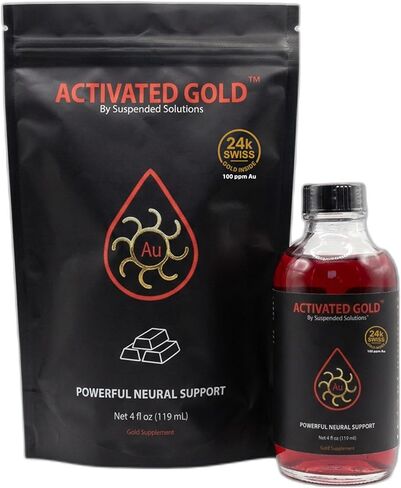 الذهب المنشط - 4 أوقية، مكمل الذهب الغروي النقي عيار 24 قيراط، جزيئات الذهب النانوية، الدعم المعرفي، التركيز والوضوح in Kuwait
