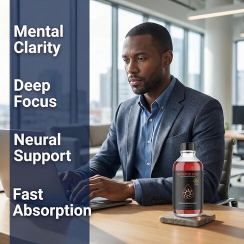 الذهب المنشط - 4 أوقية، مكمل الذهب الغروي النقي عيار 24 قيراط، جزيئات الذهب النانوية، الدعم المعرفي، التركيز والوضوح in Kuwait