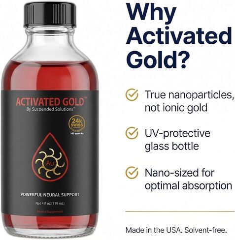 الذهب المنشط - 4 أوقية، مكمل الذهب الغروي النقي عيار 24 قيراط، جزيئات الذهب النانوية، الدعم المعرفي، التركيز والوضوح in Kuwait