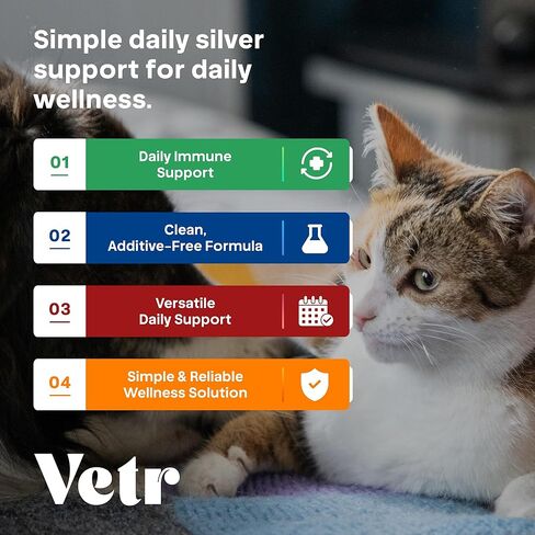 Vetr Silver Immune Support for Dogs and Cats, 4oz/120mL Liquid in Amber Bottle with Oral Dropper, Professional Grade Colloidal Silver Supplement for Daily Wellness and Seasonal Defense in Kuwait