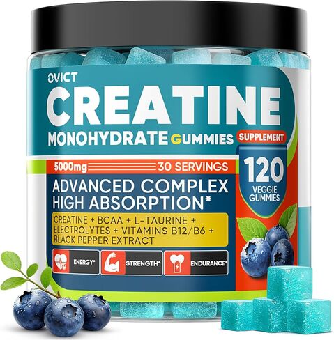 99.99% Creatine Monohydrate Gummies for Men Women 5g, 7-in-1 Pre-Workout Complex with BCAA, Taurine, B12/6 & Electrolytes, 6X Boost Energy, Muscle Strength & Recovery, Brain Focus, Vegan, Sugar Free in Saudi Arabia
