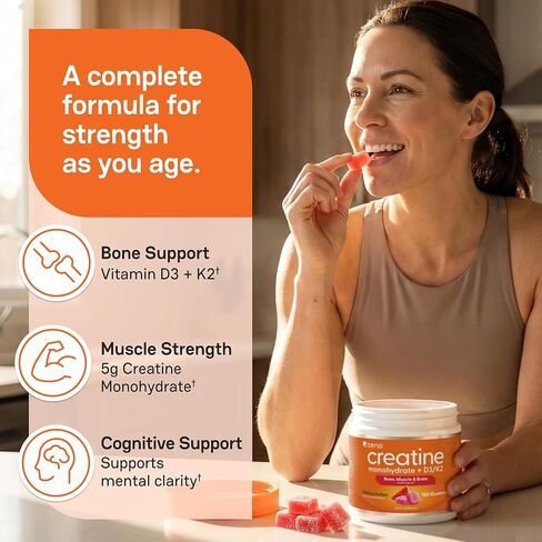Zena Nutrition Creatine Gummies with D3 & K2, Creatine Monohydrate for Men and Women, Supports Bone, Muscle, & Cognitive Health, Gummy Workout Supplement, Watermelon Flavor, 150ct, 30 Daily Servings in Saudi Arabia