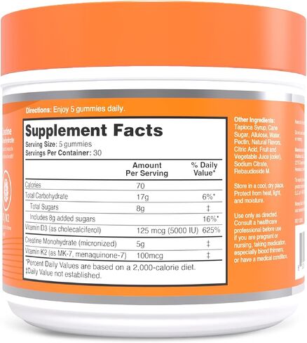 Zena Nutrition Creatine Gummies with D3 & K2, Creatine Monohydrate for Men and Women, Supports Bone, Muscle, & Cognitive Health, Gummy Workout Supplement, Watermelon Flavor, 150ct, 30 Daily Servings in Saudi Arabia