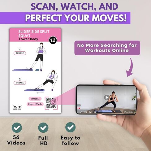 بطاقات تمرين لوحة البيلاتيس - 67 بطاقة تمرين مع مقاطع فيديو وخطة تمرين - تتضمن تحدي 5 أسابيع، وكتاب إلكتروني، ومخطط التقدم وحلقتين لسهولة التنظيم - دليل الإصلاح المنزلي المحمول للنساء in Kuwait