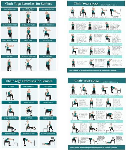 Chair Yoga Exercise Posters - 4 Pack Seated Workout Charts for Seniors & Beginners | 8x10 Inch Fitness Guides for Flexibility, Strength, Physical Therapy & Home Use (Green) in Saudi Arabia