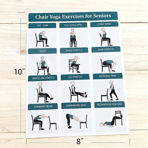Chair Yoga Exercise Posters - 4 Pack Seated Workout Charts for Seniors & Beginners | 8x10 Inch Fitness Guides for Flexibility, Strength, Physical Therapy & Home Use (Green) in Saudi Arabia