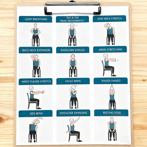 Chair Yoga Exercise Posters - 4 Pack Seated Workout Charts for Seniors & Beginners | 8x10 Inch Fitness Guides for Flexibility, Strength, Physical Therapy & Home Use (Green) in Saudi Arabia