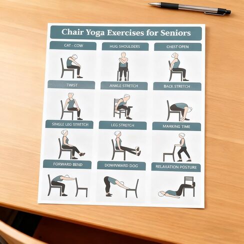 Chair Yoga Exercise Posters - 4 Pack Seated Workout Charts for Seniors & Beginners | 8x10 Inch Fitness Guides for Flexibility, Strength, Physical Therapy & Home Use (Green) in Saudi Arabia